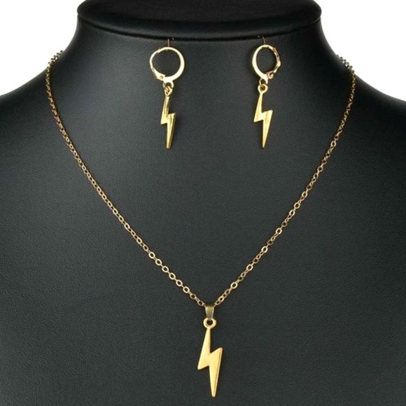 NEW 3pcs Flash Necklace and Earrings Set Gold - Picture 4 of 6